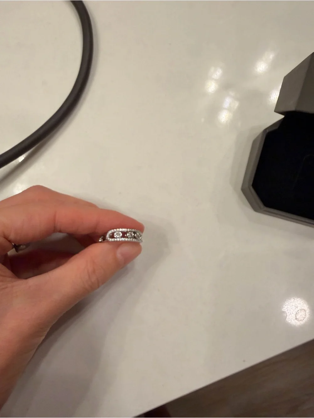 Silver Band Ring with Black Accents - Unbranded